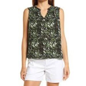 Caslon Split Neck Sleeveless Tropical Print Cotton Top - NWOT - Size XS
